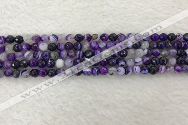 CAA2211 15.5 inches 4mm faceted round banded agate beads