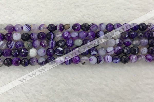 CAA2212 15.5 inches 6mm faceted round banded agate beads