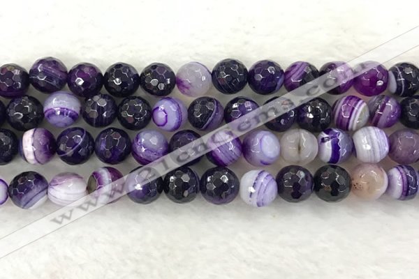 CAA2215 15.5 inches 12mm faceted round banded agate beads