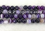 CAA2216 15.5 inches 14mm faceted round banded agate beads