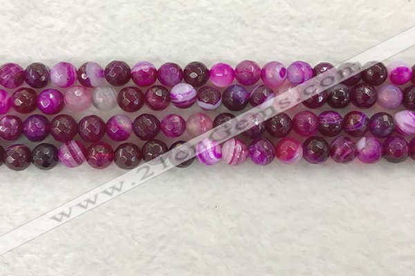 CAA2220 15.5 inches 8mm faceted round banded agate beads