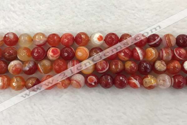 CAA2228 15.5 inches 10mm faceted round banded agate beads