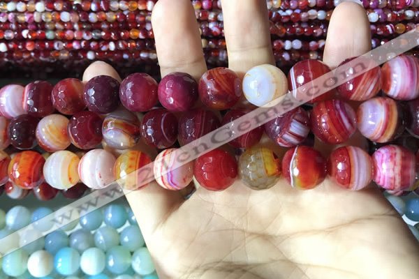 CAA2237 15.5 inches 14mm faceted round banded agate beads