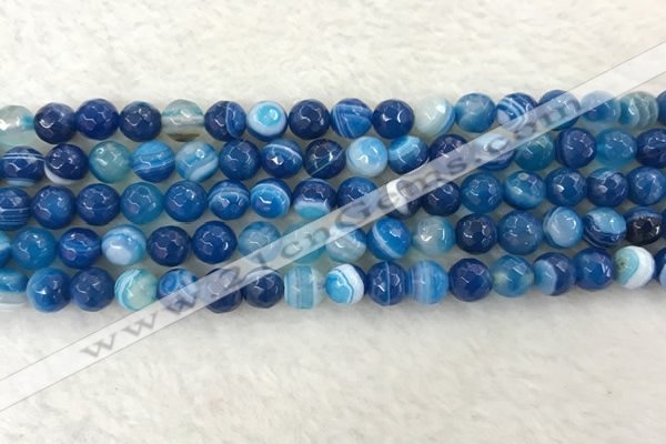 CAA2258 15.5 inches 8mm faceted round banded agate beads