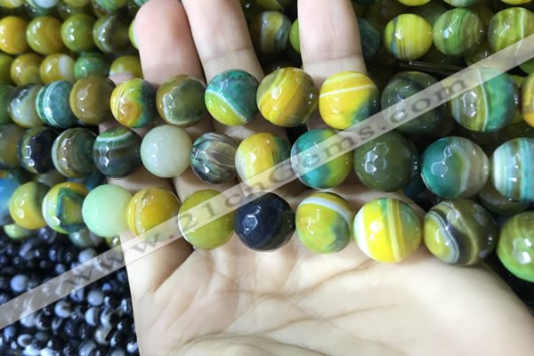 CAA2275 15.5 inches 14mm faceted round banded agate beads