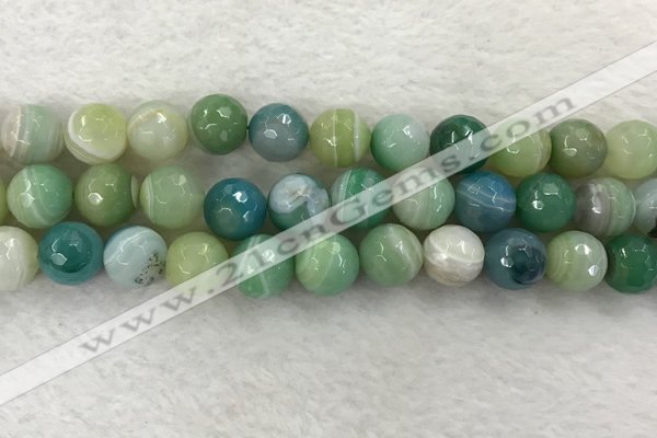 CAA2282 15.5 inches 14mm faceted round banded agate beads