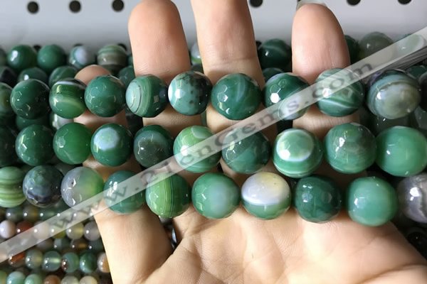 CAA2290 15.5 inches 14mm faceted round banded agate beads