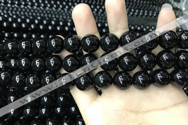 CAA2407 15.5 inches 14mm round black agate beads wholesale