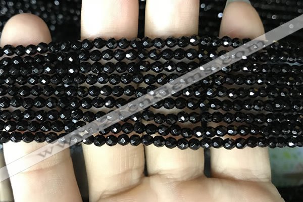 CAA2414 15.5 inches 3mm faceted round black agate beads wholesale