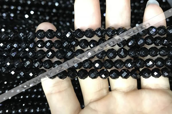 CAA2416 15.5 inches 6mm faceted round black agate beads wholesale