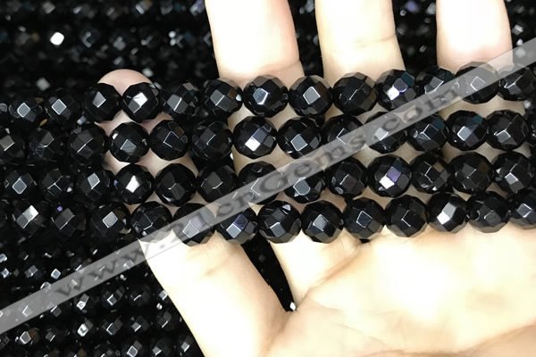 CAA2418 15.5 inches 10mm faceted round black agate beads wholesale