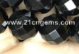 CAA2421 15.5 inches 16mm faceted round black agate beads wholesale