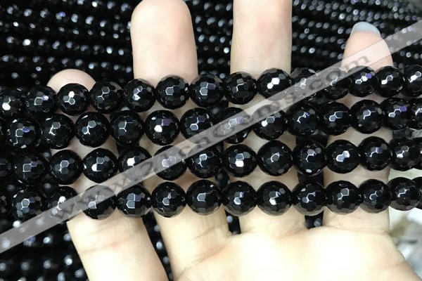 CAA2428 15.5 inches 10mm faceted round black agate beads wholesale