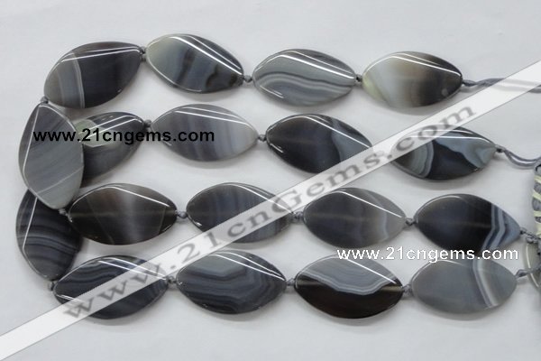 CAA243 15.5 inches 26*43mm twisted marquise grey line agate beads