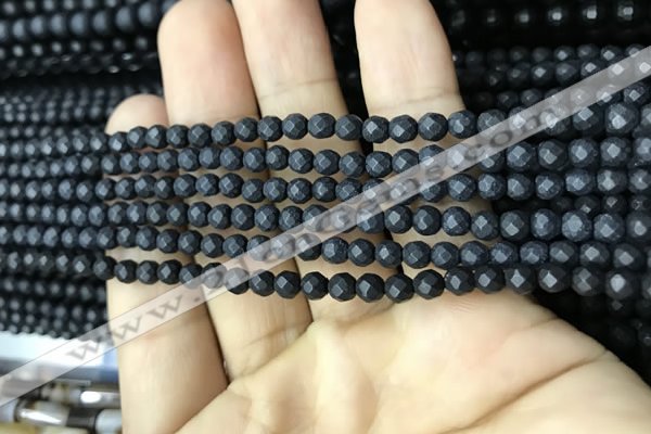 CAA2436 15.5 inches 3mm faceted round matte black agate beads