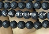 CAA2437 15.5 inches 4mm faceted round matte black agate beads