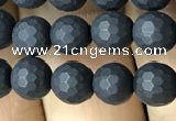 CAA2438 15.5 inches 6mm faceted round matte black agate beads