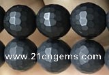 CAA2439 15.5 inches 8mm faceted round matte black agate beads