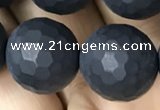 CAA2442 15.5 inches 14mm faceted round matte black agate beads