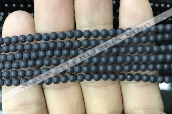 CAA2447 15.5 inches 4mm round matte black agate beads wholesale