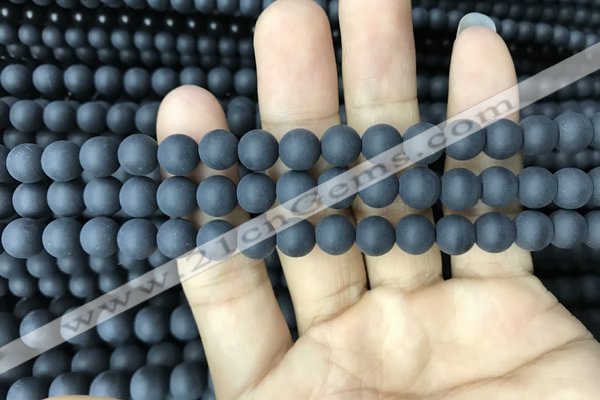 CAA2449 15.5 inches 8mm round matte black agate beads wholesale