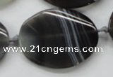 CAA245 15.5 inches 30*40mm twisted oval grey line agate beads