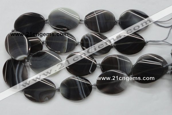 CAA245 15.5 inches 30*40mm twisted oval grey line agate beads