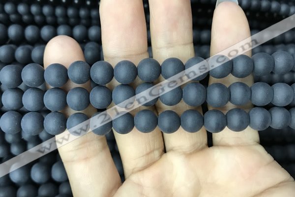 CAA2450 15.5 inches 10mm round matte black agate beads wholesale