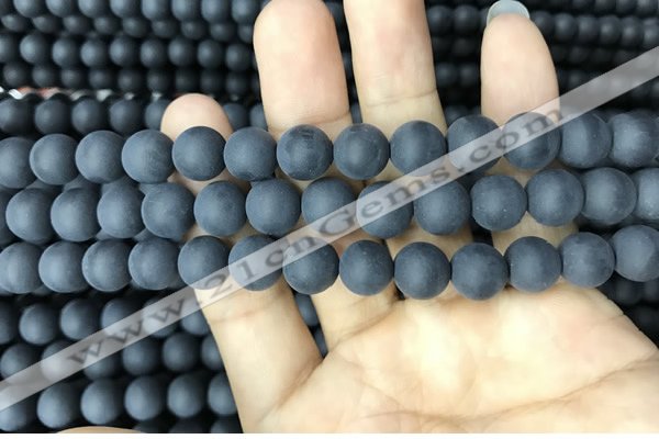 CAA2451 15.5 inches 12mm round matte black agate beads wholesale