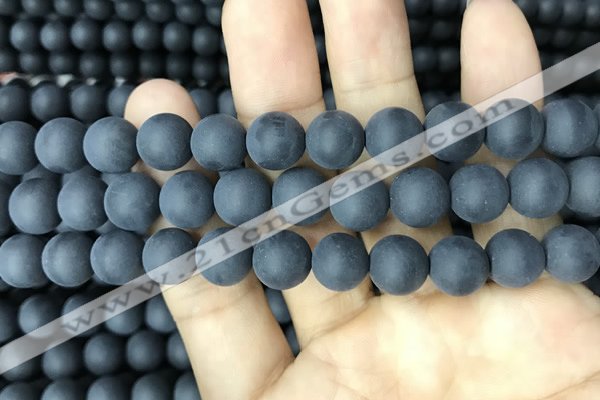 CAA2452 15.5 inches 14mm round matte black agate beads wholesale