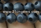 CAA2458 15.5 inches 6mm carved round matte black agate beads