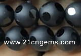 CAA2459 15.5 inches 8mm carved round matte black agate beads