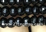 CAA2469 15.5 inches 4*6mm faceted rondelle black agate beads