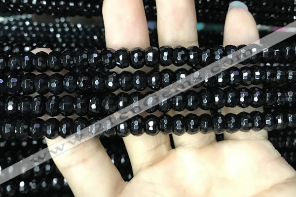 CAA2470 15.5 inches 5*8mm faceted rondelle black agate beads