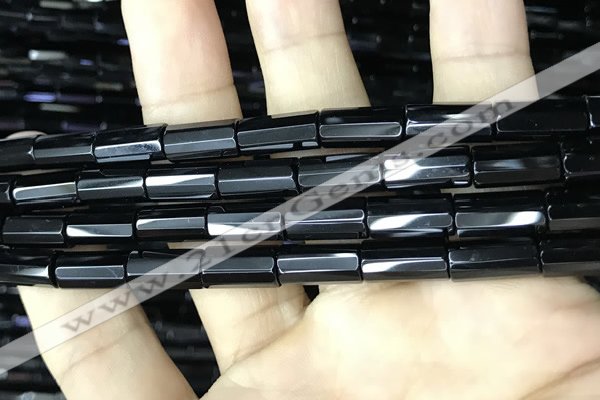 CAA2476 15.5 inches 6*16mm faceted tube black agate beads