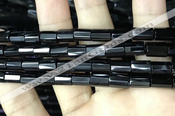 CAA2479 15.5 inches 10*14mm faceted tube black agate beads