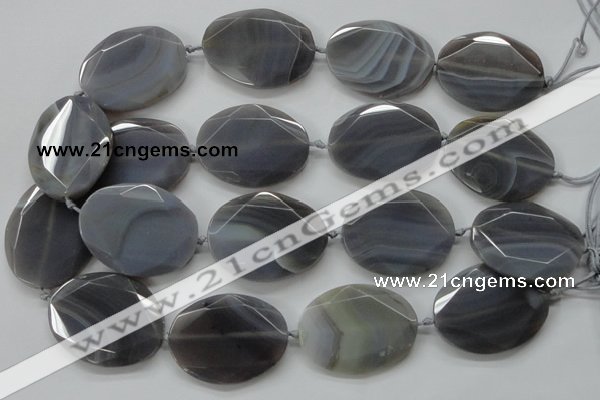 CAA248 15.5 inches 30*40mm faceted oval grey line agate beads