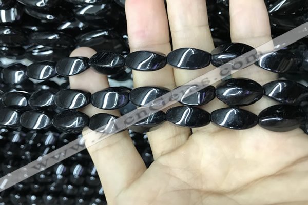 CAA2482 15.5 inches 6*12mm twisted rice black agate beads