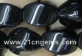 CAA2486 15.5 inches 10*14mm twisted rice black agate beads