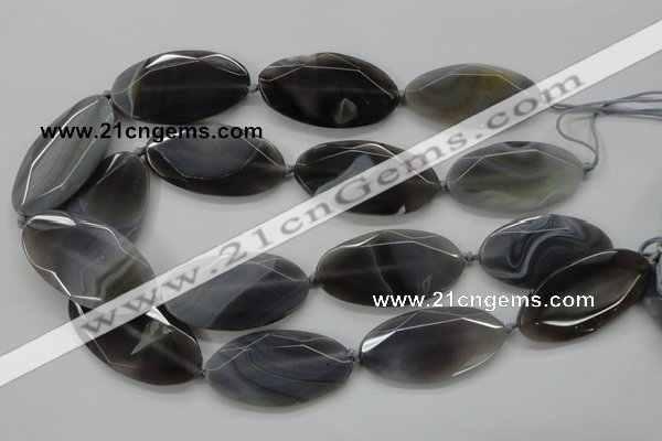 CAA249 15.5 inches 26*50mm faceted oval grey line agate beads