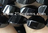 CAA2490 15.5 inches 6*12mm faceted & twisted rice black agate beads