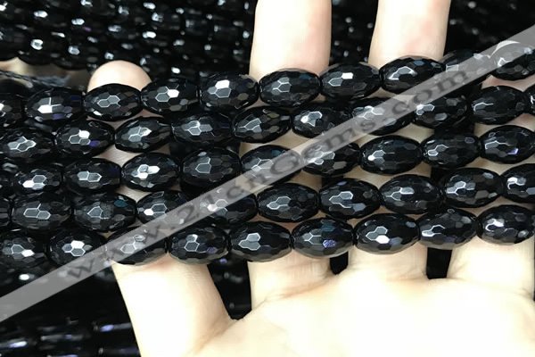 CAA2499 15.5 inches 8*12mm faceted rice black agate beads wholesale