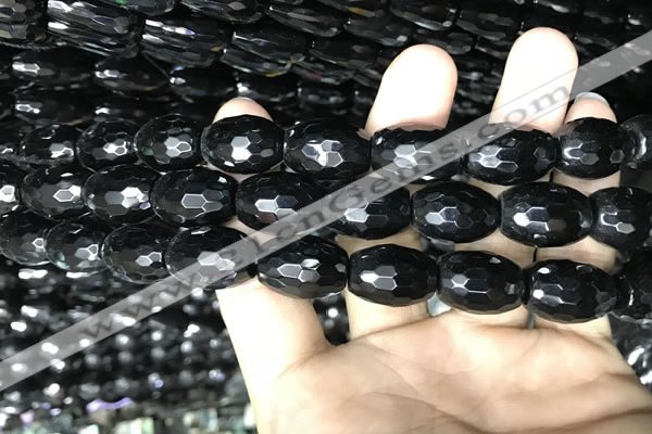 CAA2504 15.5 inches 13*18mm faceted rice black agate beads wholesale