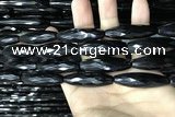 CAA2508 15.5 inches 12*50mm faceted rice black agate beads wholesale