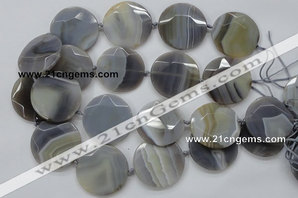 CAA251 15.5 inches 35mm faceted coin grey line agate beads