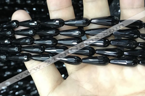 CAA2511 15.5 inches 6*16mm faceted teardrop black agate beads