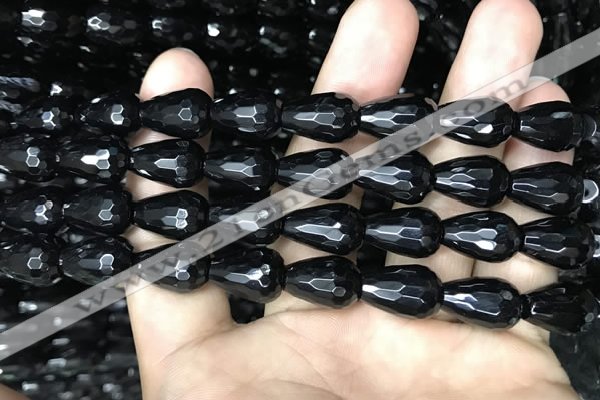 CAA2513 15.5 inches 8*12mm faceted teardrop black agate beads