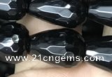 CAA2514 15.5 inches 10*14mm faceted teardrop black agate beads