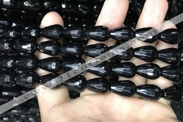 CAA2514 15.5 inches 10*14mm faceted teardrop black agate beads