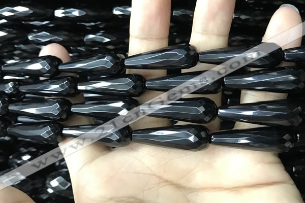 CAA2519 15.5 inches 8*30mm faceted teardrop black agate beads